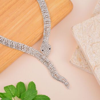 Schwarzer Kristall, Wei&szlig;er Kristall Halskette ca. 45 cm Reines Messing