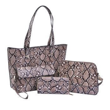 Passage - 4er-Set, Handtasche, Crossbody Tasche, Clutch und Brieftasche mit Python Muster