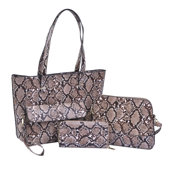Passage - 4er-Set, Handtasche, Crossbody Tasche, Clutch und Brieftasche mit Python Muster