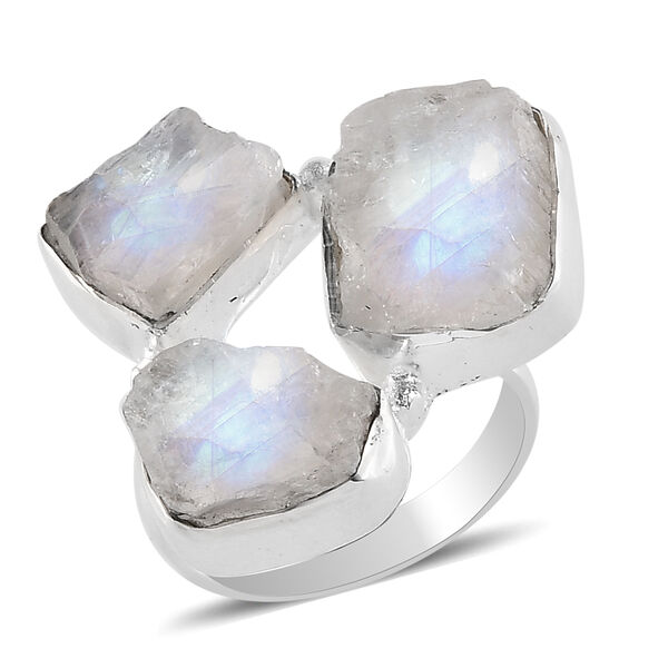 Regenbogen Mondstein 3-Stein-Ring, 925 Silber  ca. 11,60 ct image number 4