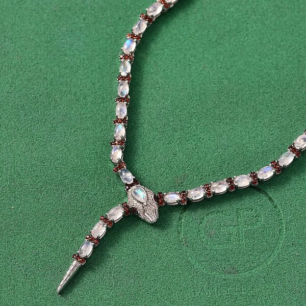 GP Trifono Kollektion- AAA Regenbogen Mondstein, Mosambik Granat, Zirkon und blaue Saphir 45cm Halskette - 11,31 ct. image number 2