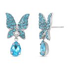 Blauer Kristall Schmetterling Ohrringe, silberfarben image number 0
