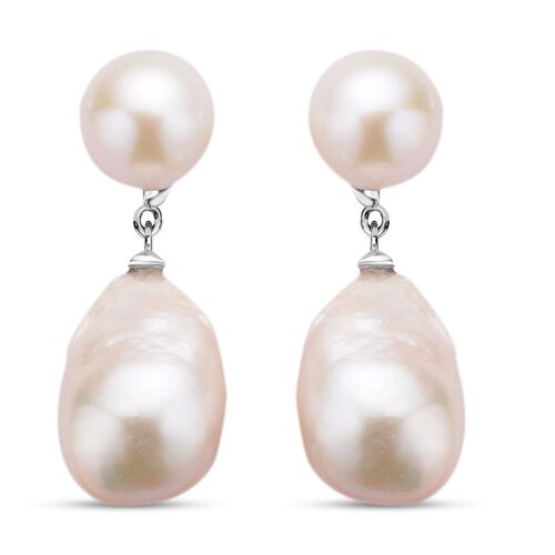 Baroque Perle und weiße Edison Perlen-Ohrhänger - 56,8 ct. image number 0