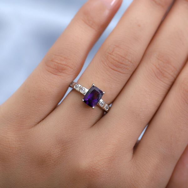 Marokkanischer Amethyst und Zirkon Ring 925 Silber Platin-&Uuml;berzug image number 3