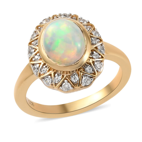 Natürlicher Äthiopischer Opal und Zirkon Ring 925 Silber vergoldet  ca. 1,43 ct image number 4