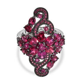D’joy Rhodolith Granat Ring 925 Silber rhodiniert (Größe 20.00) ca. 6,00 ct