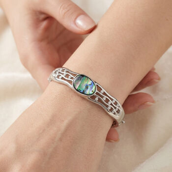 Abalone Muschel, Wei&szlig;er Kristall Armreif ca. 19 cm