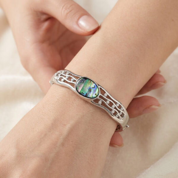 Abalone Muschel, Wei&szlig;er Kristall Armreif ca. 19 cm image number 3