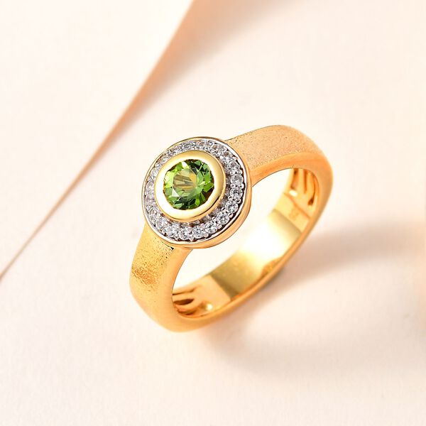Natürlicher AA Calabar-Turmalin, Weißer Zirkon Ring, 925 Silber Gelbgold Vermeil (Größe 21.00) ca. 0.84 ct image number 2