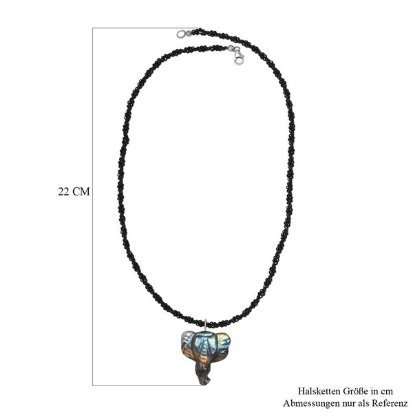 Labradorit und schwarze Spinell-Elefant-Halskette, 50 cm - 115 ct. image number 7
