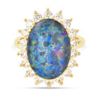 Boulder Opal Triplett und Zirkon-Ring, 925 Silber Gelbgold Vermeil  ca. 8,90 ct image number 0