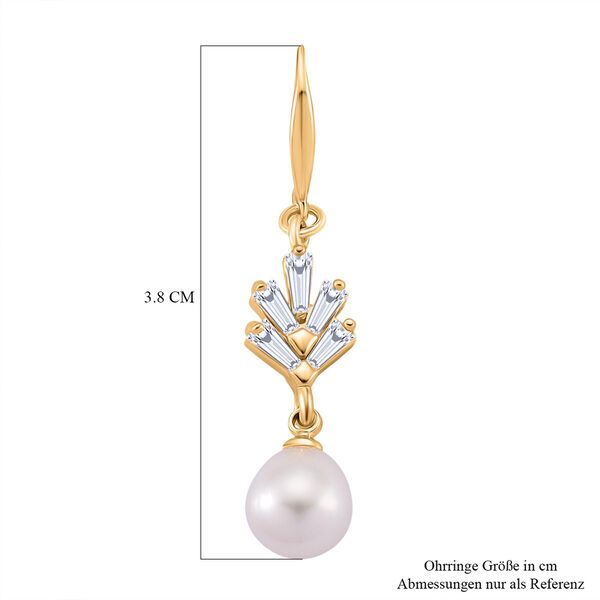 Weiße Süßwasser Perle, Weißer Zirkonia Ohrringe Nickelfreies Messing Standard 6.00 ct image number 4