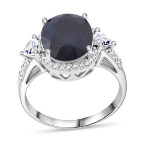 Diffundierter blauer Saphir, Weißer Zirkon Ring 925 Silber rhodiniert (Größe 17.00) ca. 4.70 ct