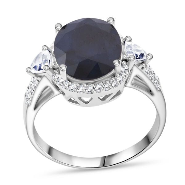 Diffundierter blauer Saphir, Wei&szlig;er Zirkon Ring 925 Silber rhodiniert (Gr&ouml;&szlig;e 17.00) ca. 4.70 ct image number 3