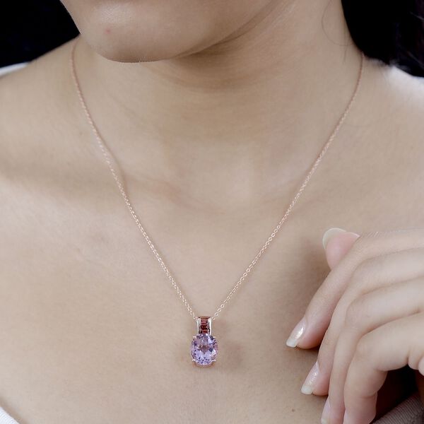 Royal Bali Kollektion- AA Rose De France Amethyst und roter Granat-Anhänger mit 50cm Kette - 5,12 ct. image number 3