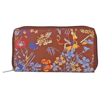 CLOSE OUT - UNION CODE: 100% Echtleder Brieftasche und RFID schutz, 19x12 cm, Blumenmuster, dunkel Cognac