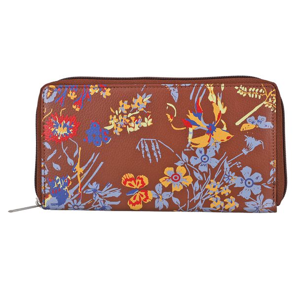 CLOSE OUT - UNION CODE: Echtleder Brieftasche, Blumenmuster, dunkel Cognac image number 0