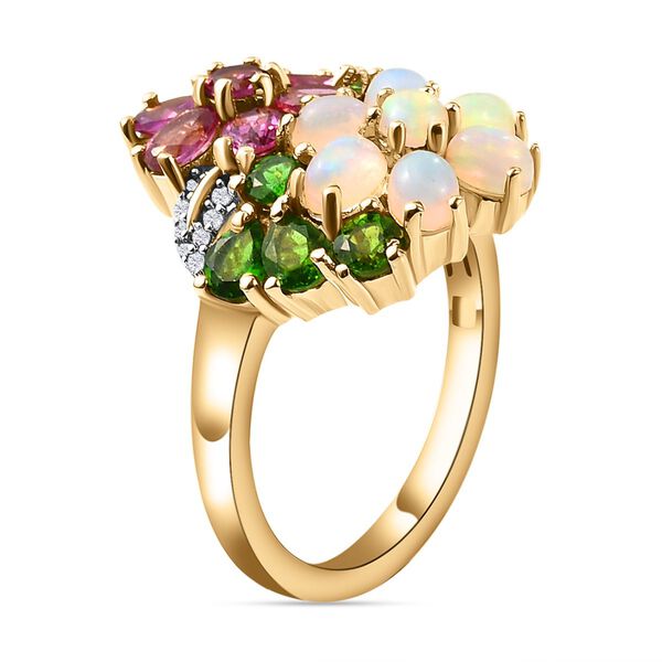 Rhodolith Granat, natürlicher Opal und Chromdiopsid-Ring, 925 Silber vergoldet  ca. 3,24 ct image number 5