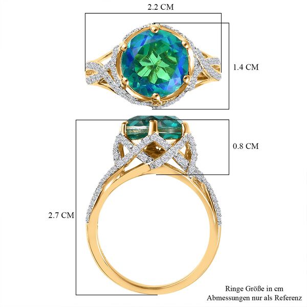 Pfau Triplette Quarz, Wei&szlig;er Zirkon Ringe 925 Silber Gelbgold Vermeil (Gr&ouml;&szlig;e 21.00) ca. 4,94 ct image number 7