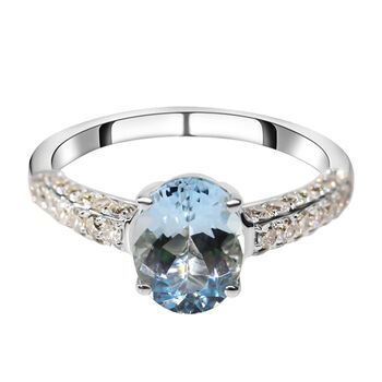 AAA Santa Maria Aquamarin und wei&szlig;er Diamant-Ring, I1-I2 G-H, ca. 2,25 ct
