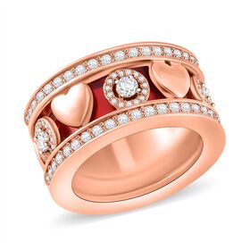 Weißer Kristall Herzmotiv-Ring mit Pavé-Fassung, Roséton,(Größe 18.00)