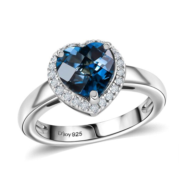 AA London Blau Topas, Weißer Zirkon Ring 925 Silber rhodiniert (Größe 20.00) ca. 2,30 ct image number 4