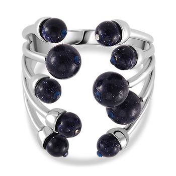 Blauer Sandstein, Blauer Kristall Flexibler Ring, Messing