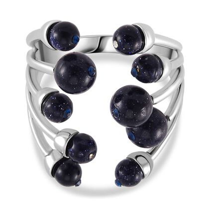 Blauer Sandstein, Blauer Kristall Flexibler Ring, Messing