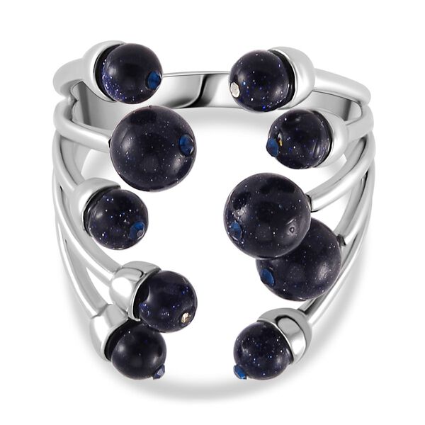 Blauer Sandstein, Blauer Kristall Flexibler Ring, Messing