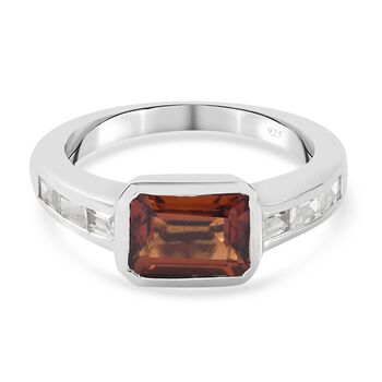 Hessonit Granat und Zirkon Solit&auml;r Ring 925 Silber platiniert (Gr&ouml;&szlig;e 16.00) ca. 2,50 ct