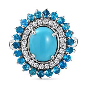 AA Sleeping Beauty Türkis, Zirkon und Neon Apatit-Ring - 3,33 ct.