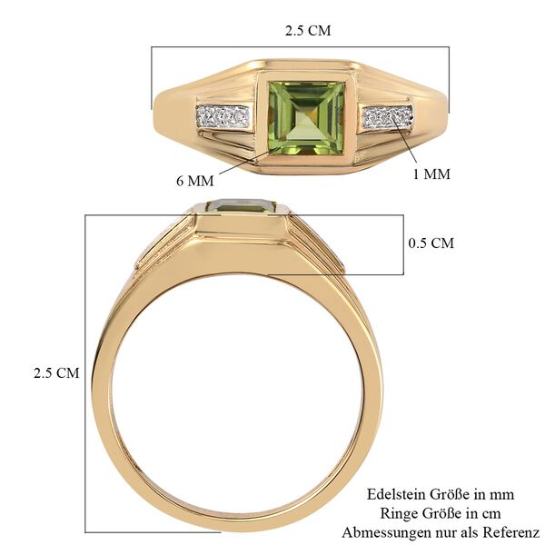 Peridot und Zirkon Herren Ring 925 Silber 585 Vergoldet image number 7