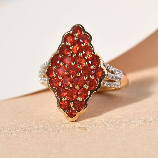 Mexikanischer Kirschfeuer-Opal und Zirkon Ring 925 Silber vergoldet image number 2