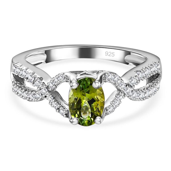 Nat&uuml;rlicher AA Calabar-Turmalin, Wei&szlig;er Zirkon Ring, 925 Silber platiniert, (Gr&ouml;&szlig;e 19.00) ca. 3.36 ct