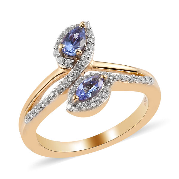 AA Tansanit und Zirkon Bypass Ring 925 Silber vergoldet  ca. 0,84 ct image number 4