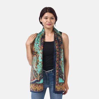 Bedruckter Satin-Seidenschal, 48x160cm, Marineblau