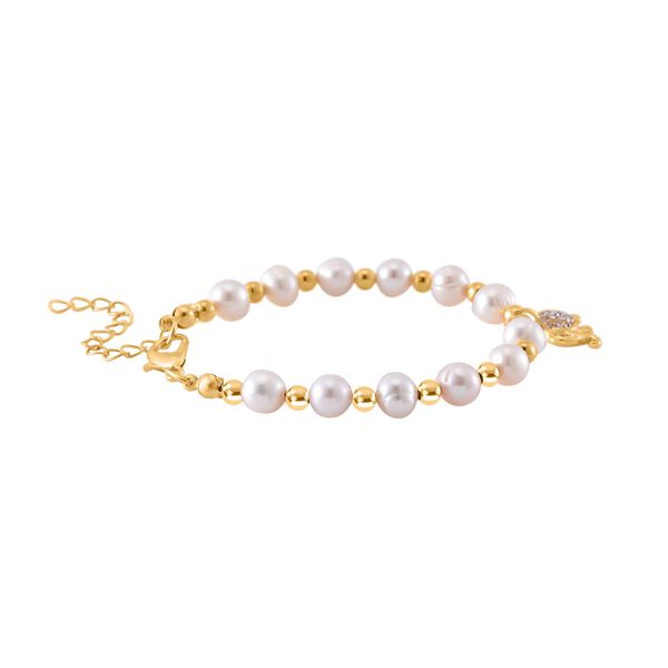 Weißes Süßwasser Perle und Kristall Armband in Goldton image number 3