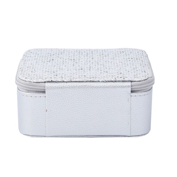 Glitzernde Schmuckschatulle aus naturfreundlichem Kunstleder, 11x9,4x5,5 cm, silber image number 3