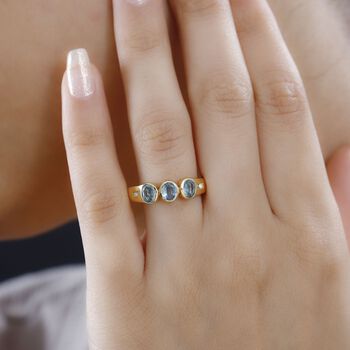 TUCSON FIND - Nat&uuml;rlicher AA Aqua Kyanit, Wei&szlig;er Zirkon Ring 925 Silber Gelbgold Vermeil (Gr&ouml;&szlig;e 19.00) ca. 1.44 ct