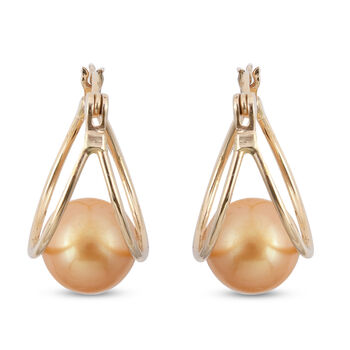 Goldene S&uuml;dsee Perlen-Ohrringe, (8-9 mm), 585 Gelbgold