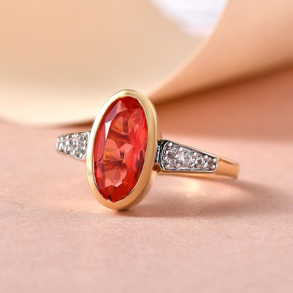 Padparadscha Triplette Quarz und weißer Zirkon-Ring, 925 Silber vergoldet (Größe 21.00) ca. 2.33 ct image number 2