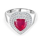 Königliche Eleganz - Afrikanischer Rubin (Fissure gefüllt), Weißer Zirkon Ring, 925 Silber rhodiniert (Größe 20.00) ca. 3.24 ct