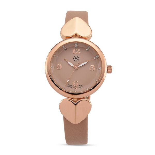 STRADA Uhr mit PC21S Japan-Uhrwerk, Edelstahl-Mesh-Armband, Roségoldfarben mit Kristallzifferblatt,, Rosa image number 0