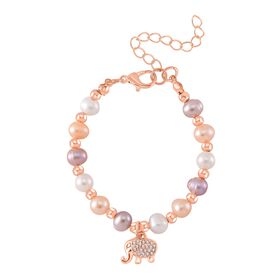 Mehrfarbiges Süßwasser Perle und Kristall Armband in Roségoldton