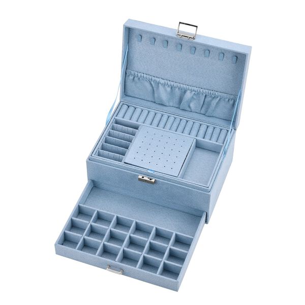 3-schichtige Schmuckbox aus Samt mit 5 Silberputztüchern in Blau, 24,5x17x11,5cm image number 5