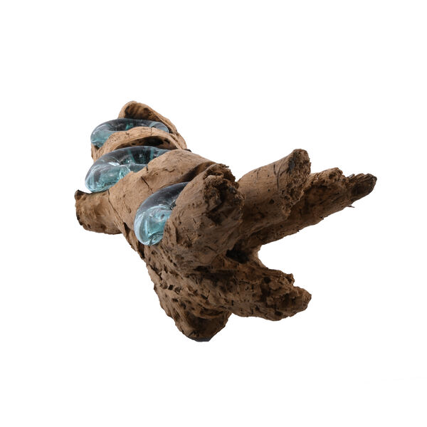 Jardin de Bali: mundgeblasener Glas-Kerzenhalter f&uuml;r 3 Kerzen auf Naturholz image number 1