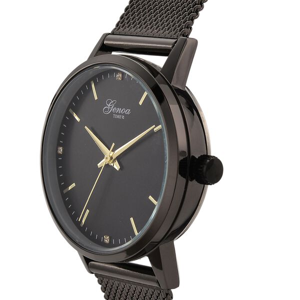 GENOA TIME - V2 Automatik Armbanduhr, Geh&auml;use 316 Edelstahl Sonnenschein Zifferblatt mit wei&szlig;em Diamant Edelstahl Mesharmband, schwarz image number 4