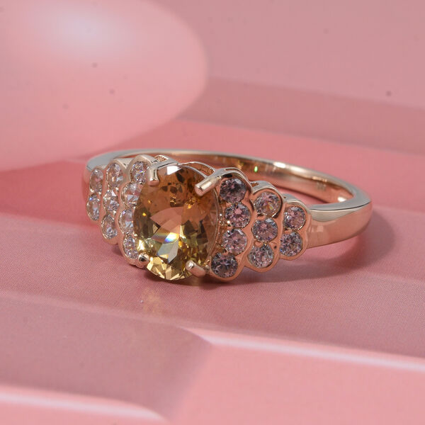 AAA Nat&uuml;rlicher goldener Tansanit, Wei&szlig;er Zirkon Ring 585 Gold (Gr&ouml;&szlig;e 18.00) ca. 2,22 ct image number 1