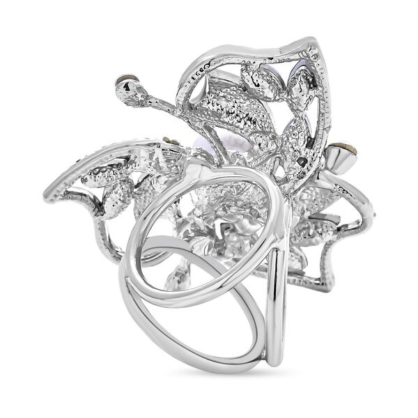 Simulierter Perle, blauer und wei&szlig;er, floraler Kristall-Schalring image number 4