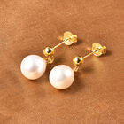 Weiße Süßwasserzucht Perle Ohrhänger 925 Silber Gelbgold-Überzug  image number 1